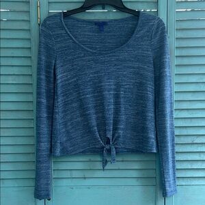 Aeropostale Heathered Blue Tie-Front Blouse